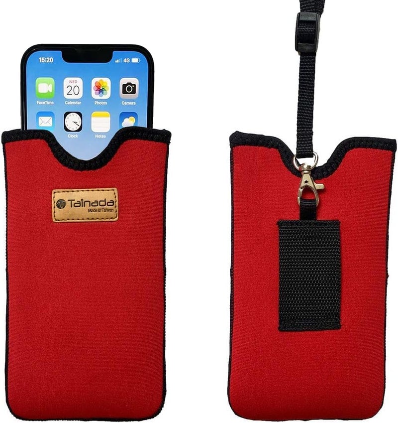 Tainada Men Women Neoprene Shockproof Phone Sleeve Pouch Carrying Case with Neck Lanyard, Belt Loop Holster for iPhone 17/16 Pro Max, 16 Plus, 16e, Air; Samsung S25+, S24, A56, Z Fold7 (Red) - Image 1